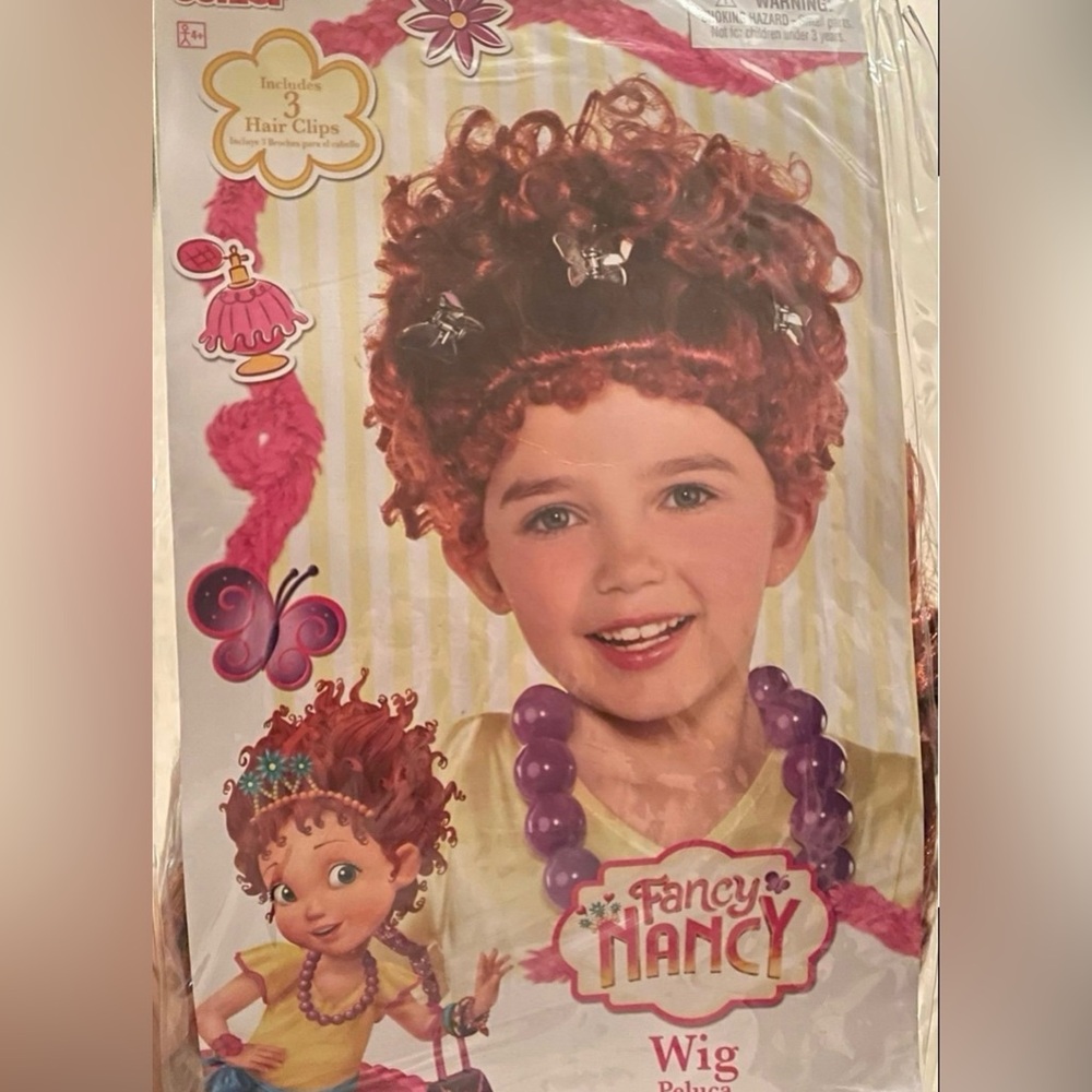 BRAND NEW Disney Junior Fancy Nancy Wig With 3 Hair Clips, Child Size New
